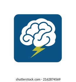 Gehirn mit einem Sturmblitz. Brainstorm, konzeptionelle Illustration, App-Symbol, Zeichen, Symbol. Vektorgrafik.