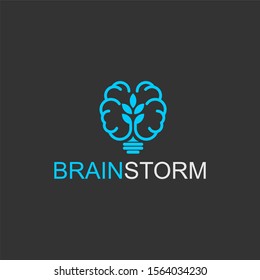 Brain storm logo brain shape with leaf element modern natural technology business health care medical future