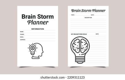 Brain Storm planner KDP Interior design. Printable logbook