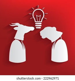 Brain storm symbol on red background,clean vector