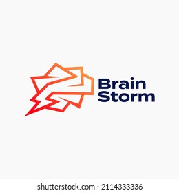 Brain storm think flash lightning bolt line outline creative logo icon Premium