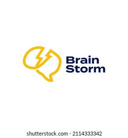Brain storm think flash lightning bolt line outline creative logo icon Premium