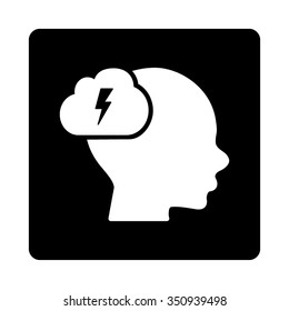 Brain Storm vector icon. Style is flat rounded square button, white and black colors, white background.