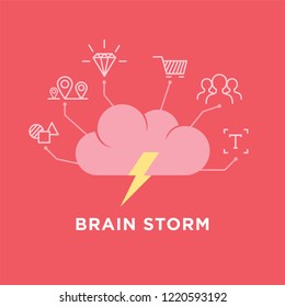 Brain Storm Vector Illustration with several line icons