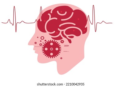 Brain storming conceptual icon head gears waves sketch.