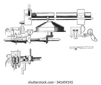 Brain strands acting electricity, applied to a draw frame for cotton, vintage engraved illustration. Industrial encyclopedia E.-O. Lami - 1875.