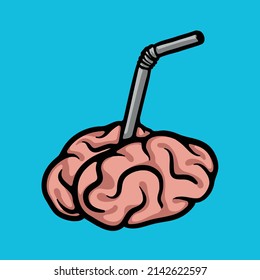 Brain and straw vector illustration