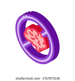 Brain Strikethrough Mark Icon Vector. Isometric Brain Strikethrough Mark sign. color isolated symbol illustration