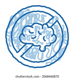 Brain Strikethrough Mark sketch icon vector. Hand drawn blue doodle line art Brain Strikethrough Mark sign. isolated symbol illustration