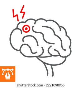 Brain stroke line icon, outline style icon for web site or mobile app, cerebral and pain ,brain hemorrhage vector icon, simple vector illustration, vector graphics with editable strokes.