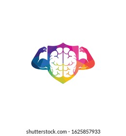 Brain with strong double biceps. Vector illustration.
