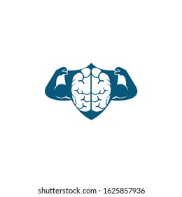 Brain with strong double biceps. Vector illustration.