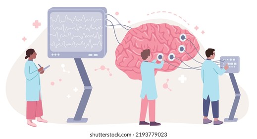 Brain study concept. Doctor neurologist is examining brain with EEG machine. Eectroencephalography, Electroencephalogram, neuroscience, neurology concept.