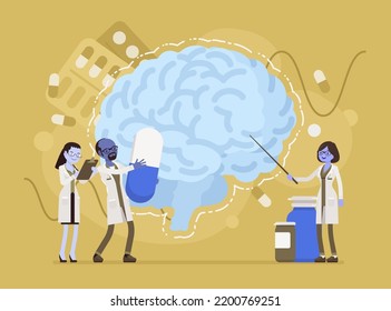 Brain study, practicing neurologists, pharmacy clinicians and trainees. Neurological disorder, physical examination, neurologic diseases of epilepsy, stroke, dementia. Vector creative illustration