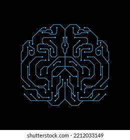 cerebro al estilo de la ilustración del contorno de la placa de circuito impreso. Tema de diseño de inteligencia artificial futurista. Redes tecnológicas modernas para elemento de diseño