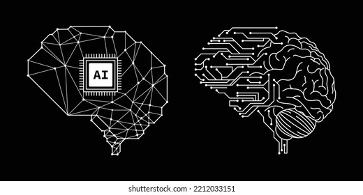 brain in style of Printed circuit board outline illustration. Futuristic artificial intelligence design theme. Modern technology networking for design element