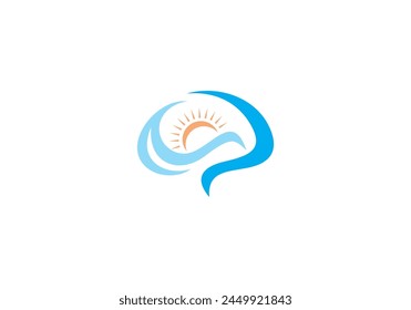 brain with sun wave logo icon design