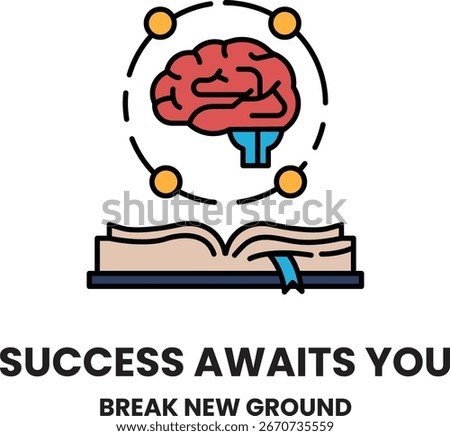 A brain is surrounded by a book and the words "success awaits you". The image conveys the idea that success is attainable through hard work and dedication