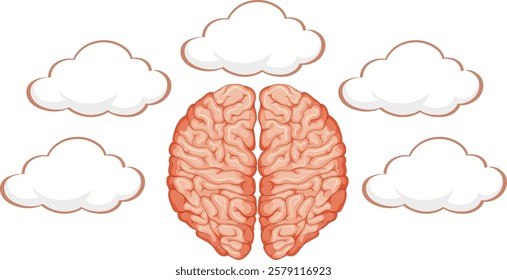 Brain surrounded by clouds symbolizing creative thinking