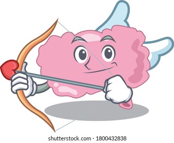 Brain in sweet romantic cupid cartoon drawing with arrow