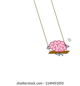 Brain swings on swing. Vector concept illustration of happy relaxed creative mind | flat design linear infographic icon colorful on white background