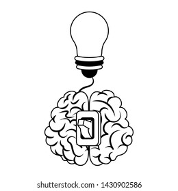 Brain with switch and bulb light cartoon vector illustration graphic design