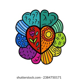 Brain symbol composed of a vibrant spectrum of colors. This gradient represents the diversity of human minds and experiences. Hand-drawn editable vector illustration isolated on a white background