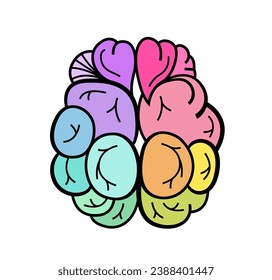 Brain symbol composed of a vibrant spectrum of colors. This gradient represents the diversity of human minds and experiences. Hand-drawn editable vector illustration isolated on a white background