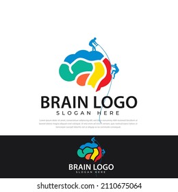 Brain Symbol Design Logo For Rock Climbing Silhouette. Brain Logo Silhouette Design Vector Template. Rock Climbing,symbol,Think