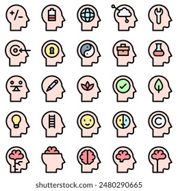 Brain and Symbol Icon Set 2, Vector Illustrations in Filled Design