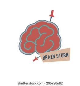 Brain symbol on white background,Retro colour concept,clean vector 