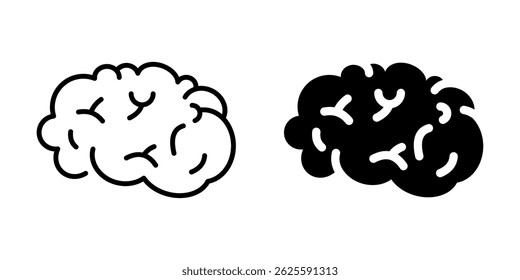 Símbolo cerebral representando o pensamento e o intelecto. Ícone de linha e silhueta.