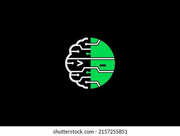Brain symbol with robot or human face