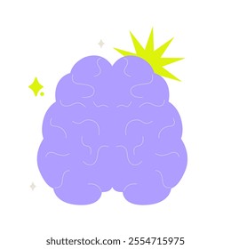 Brain Symbolizing Mental Health, Creativity, And Thought Processes In Flat Vector Illustration Isolated On White Background.