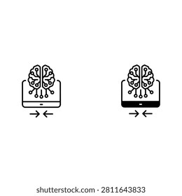 Brain synapse with arrows pointing in opposite directions on a computer screen, artificial inte