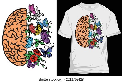 Brain t shirt design, butterfly brain t shirt design, brain vector