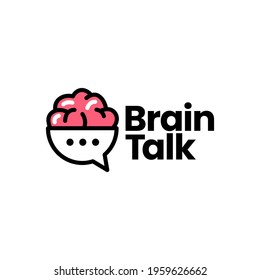 brain talk chat bubble think logo vector icon illustration