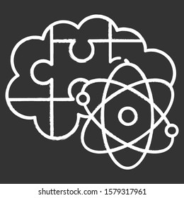 Brain teaser chalk icon. Science puzzle, riddle, logic game. Mental exercise. Challenge. Ingenuity, knowledge, intelligence test. Problem solving. Isolated vector chalkboard illustration