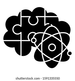 Brain teaser glyph icon. Science puzzle, riddle, logic game. Mental exercise. Challenge. Ingenuity, knowledge, intelligence test. Silhouette symbol. Negative space. Vector isolated illustration
