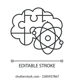 Brain Teaser Linear Icon. Science Puzzle, Riddle, Logic Game. Mental Exercise. Challenge. Intelligence Test. Thin Line Illustration. Contour Symbol. Vector Isolated Outline Drawing. Editable Stroke