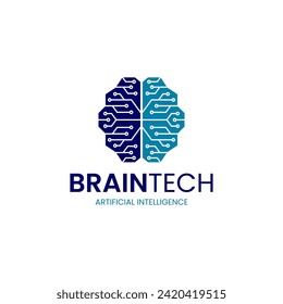 Brain Tech Artificial Intelligence with circuit brain processor computer system, creative modern illustration logo design