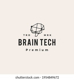 brain tech connection hipster vintage logo vector icon illustration