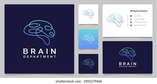 Brain Tech continuous line logo design with business card