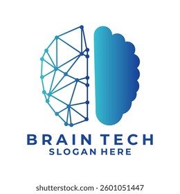 Brain tech line connections logo vector template. Brain tech design icon