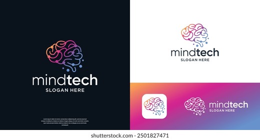 brain tech logo, connect line circuit dot symbol. brain connection tech logo vector illustration.