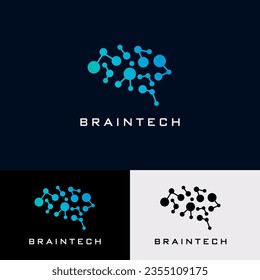 brain tech logo creative connect molecule vector