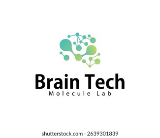 brain tech logo creative design concept molecule science connect network