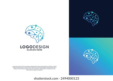 Brain tech logo design with connection concept