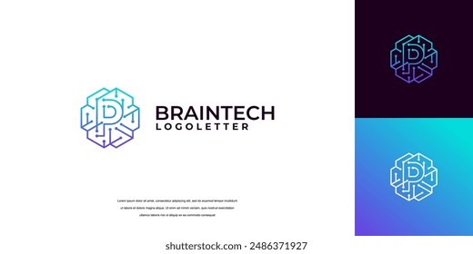 Brain tech logo design. initials letter smart brain logo design