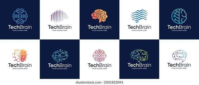 Brain tech logo design. smart brain logos design collection.